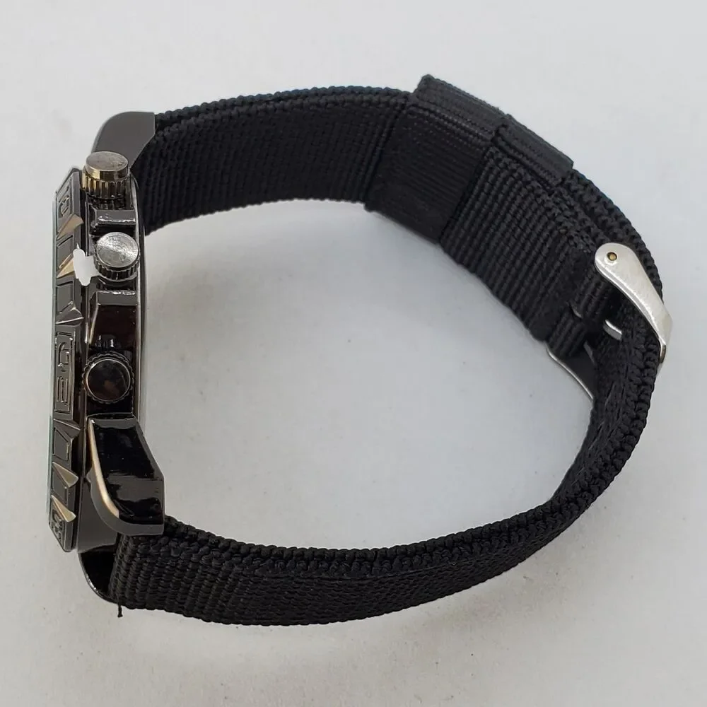 Men's Watch 42MM Black Case‎ Black Dial Date Indicator Black Canvas Band Straps
